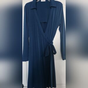 Calvin Klein Teal Blue Long Sleeved Wrap Dress